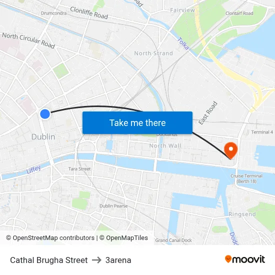 Cathal Brugha Street to 3arena map