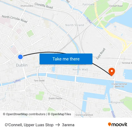 O'Connell, Upper Luas Stop to 3arena map