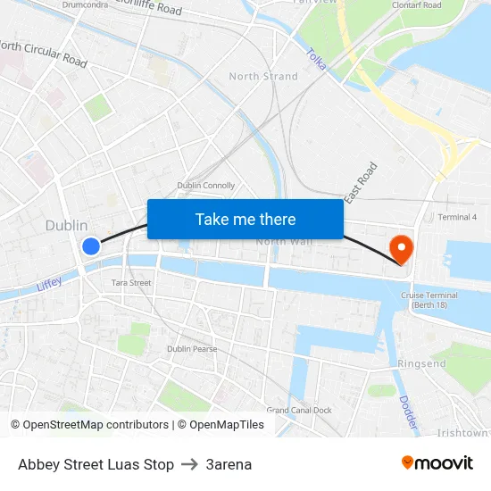 Abbey Street Luas Stop to 3arena map