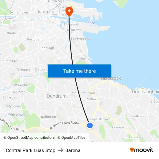 Central Park Luas Stop to 3arena map