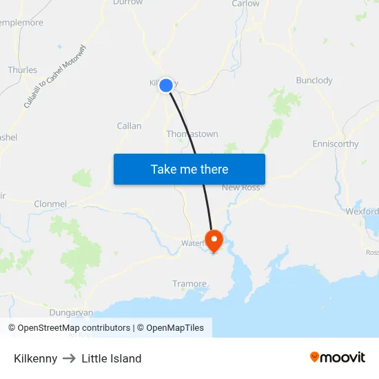 Kilkenny to Little Island map