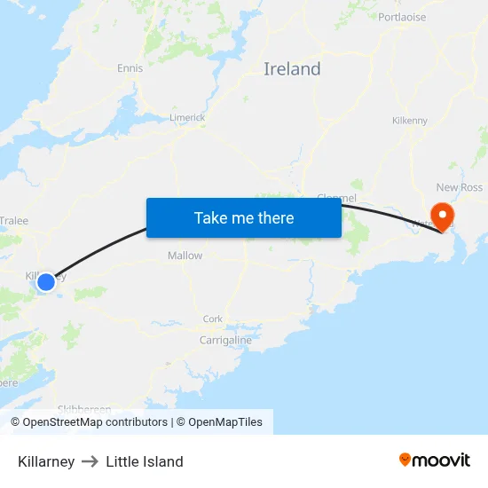 Killarney to Little Island map