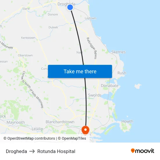 Drogheda to Rotunda Hospital map