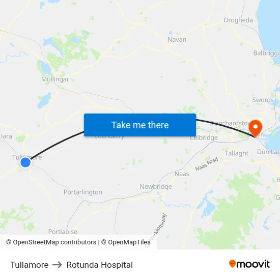 Tullamore to Rotunda Hospital map