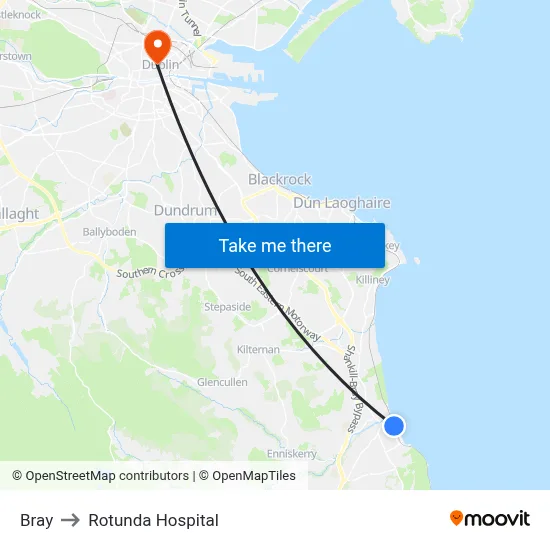 Bray to Rotunda Hospital map