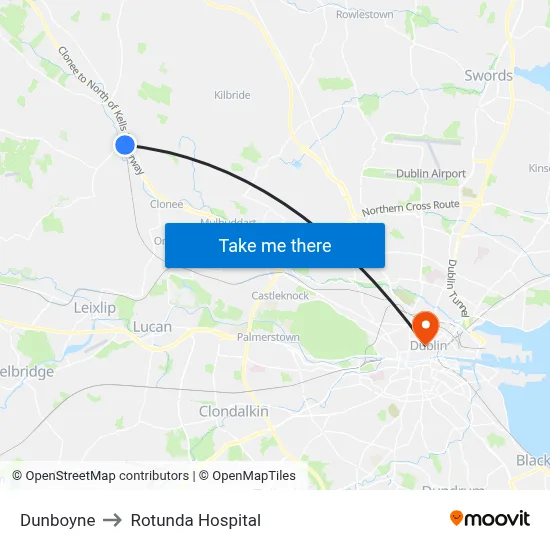 Dunboyne to Rotunda Hospital map