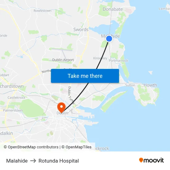 Malahide to Rotunda Hospital map