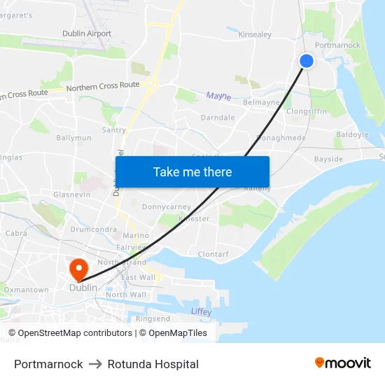 Portmarnock to Rotunda Hospital map