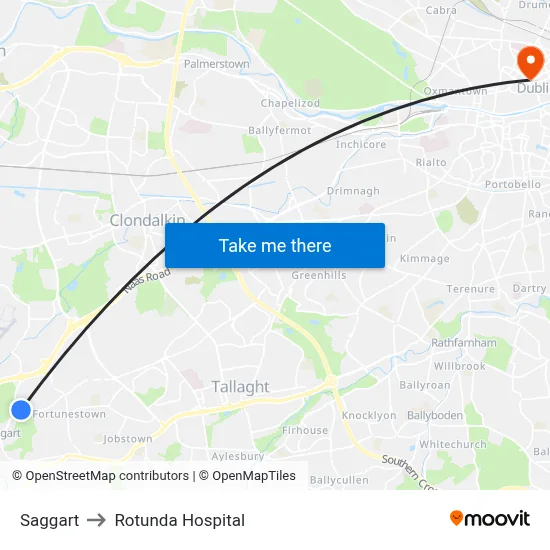 Saggart to Rotunda Hospital map