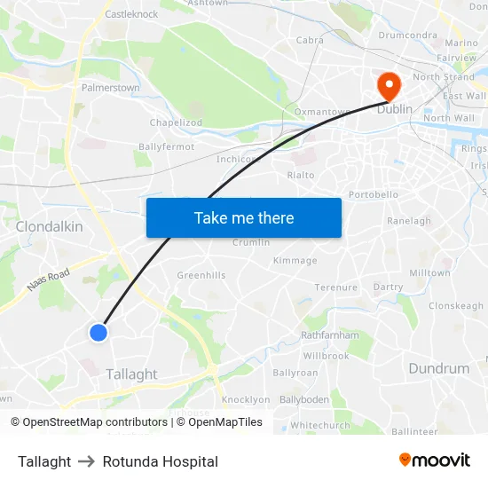 Tallaght to Rotunda Hospital map