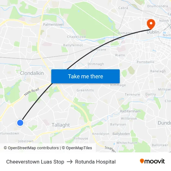 Cheeverstown Luas Stop to Rotunda Hospital map
