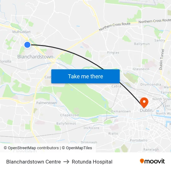 Blanchardstown Centre to Rotunda Hospital map