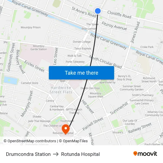 Drumcondra Station to Rotunda Hospital map