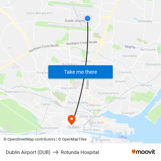 Dublin Airport (DUB) to Rotunda Hospital map