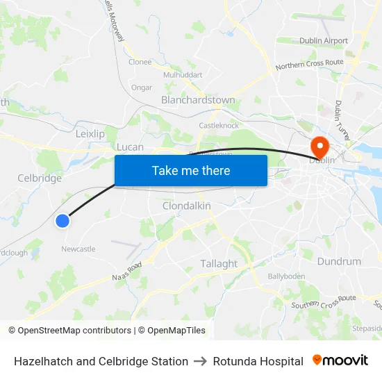 Hazelhatch and Celbridge Station to Rotunda Hospital map