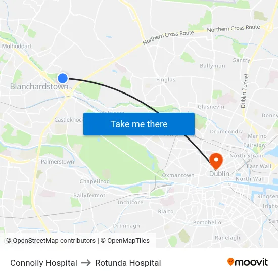 Connolly Hospital to Rotunda Hospital map