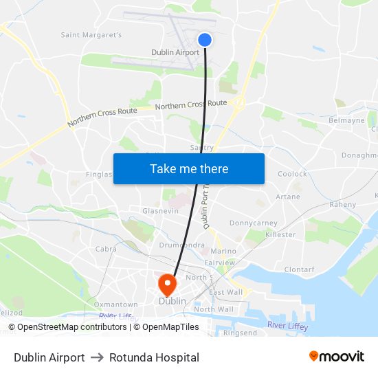 Dublin Airport to Rotunda Hospital map
