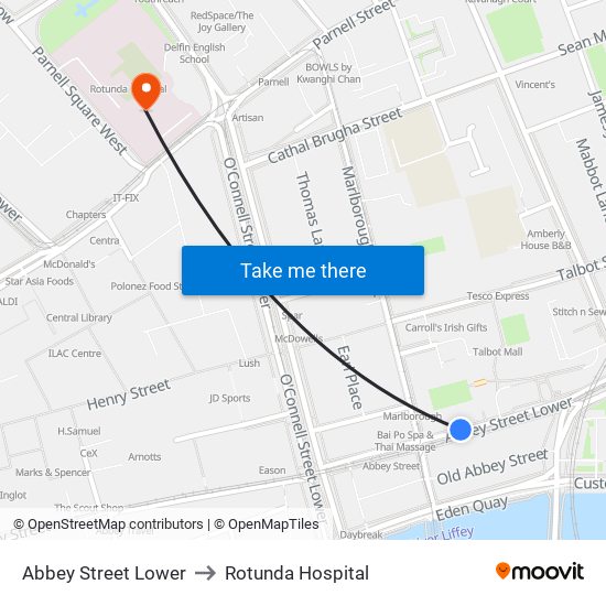 Abbey Street Lower to Rotunda Hospital map