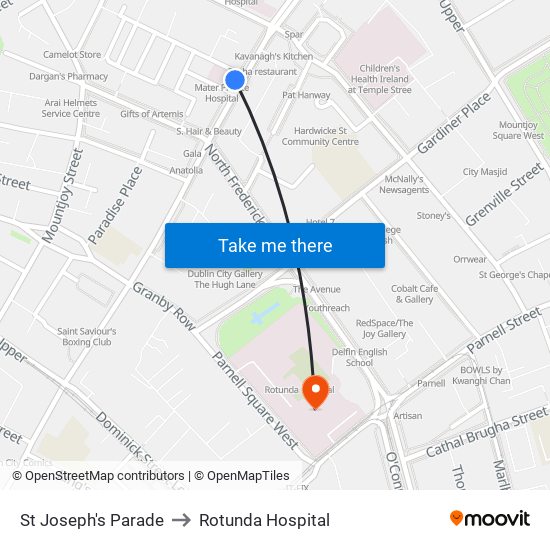 St Joseph's Parade to Rotunda Hospital map