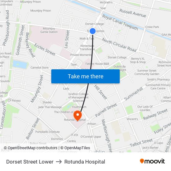 Dorset Street Lower to Rotunda Hospital map