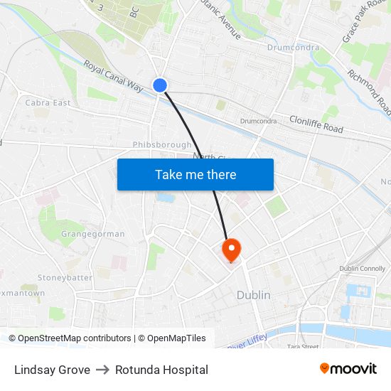 Lindsay Grove to Rotunda Hospital map