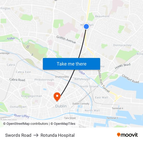 Swords Road to Rotunda Hospital map