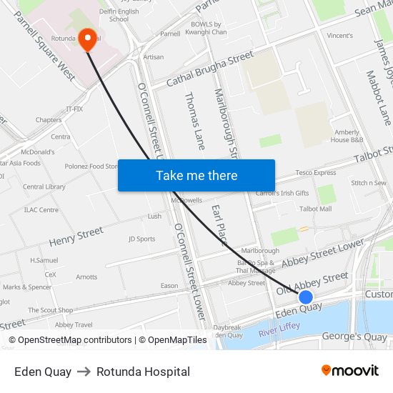 Eden Quay to Rotunda Hospital map