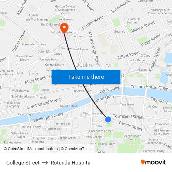 College Street to Rotunda Hospital map
