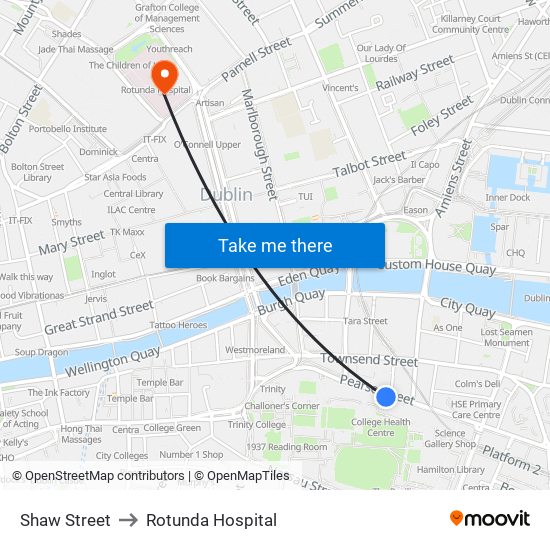Shaw Street to Rotunda Hospital map