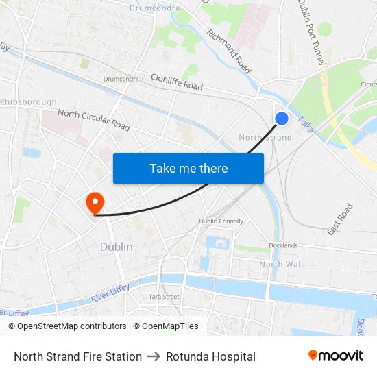 North Strand Fire Station to Rotunda Hospital map