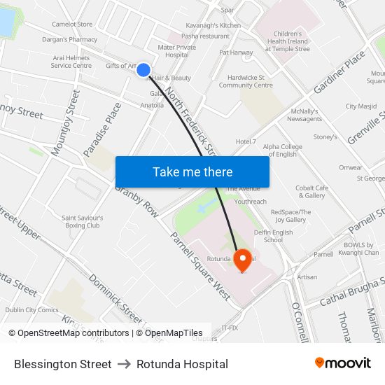 Blessington Street to Rotunda Hospital map