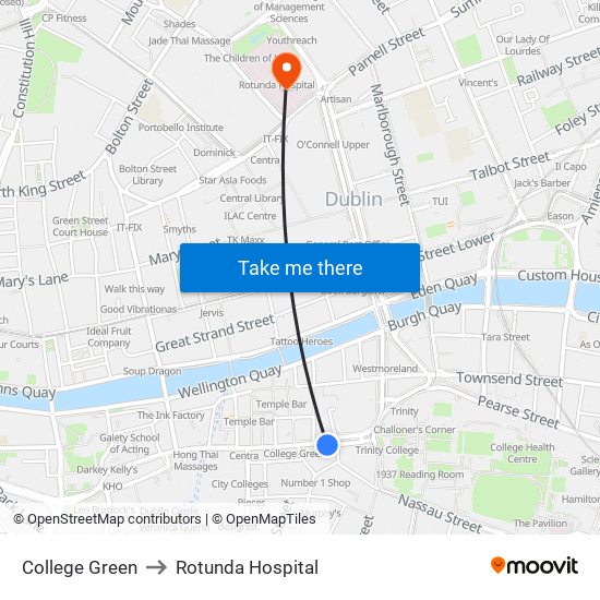 College Green to Rotunda Hospital map