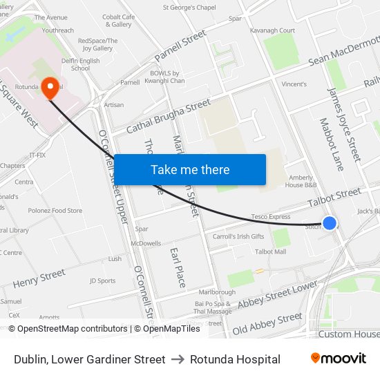Dublin, Lower Gardiner Street to Rotunda Hospital map