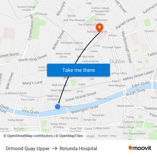 Ormond Quay Upper to Rotunda Hospital map