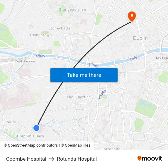 Coombe Hospital to Rotunda Hospital map