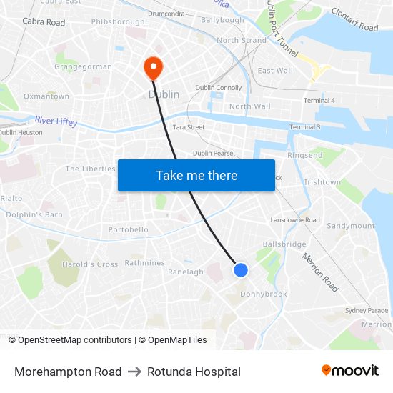 Morehampton Road to Rotunda Hospital map