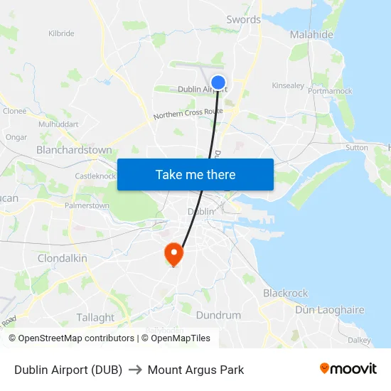 Dublin Airport (DUB) to Mount Argus Park map