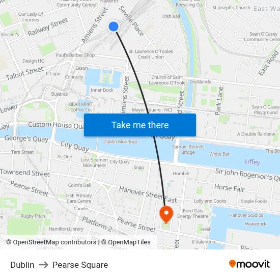 Dublin to Pearse Square map