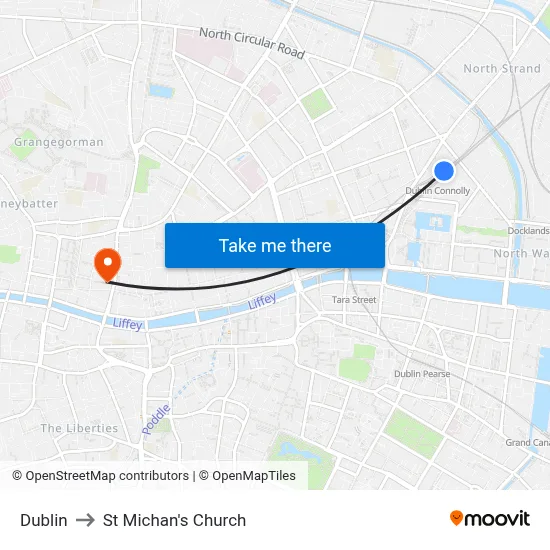 Dublin to St Michan's Church map