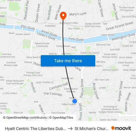 Hyatt Centric The Liberties Dublin to St Michan's Church map