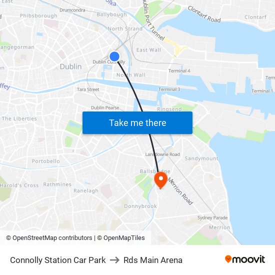Connolly Station Car Park to Rds Main Arena map