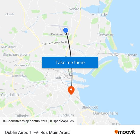 Dublin Airport to Rds Main Arena map