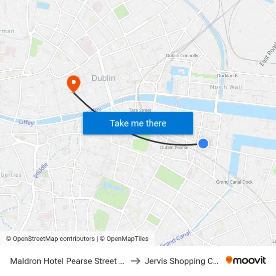 Maldron Hotel Pearse Street Dublin to Jervis Shopping Centre map