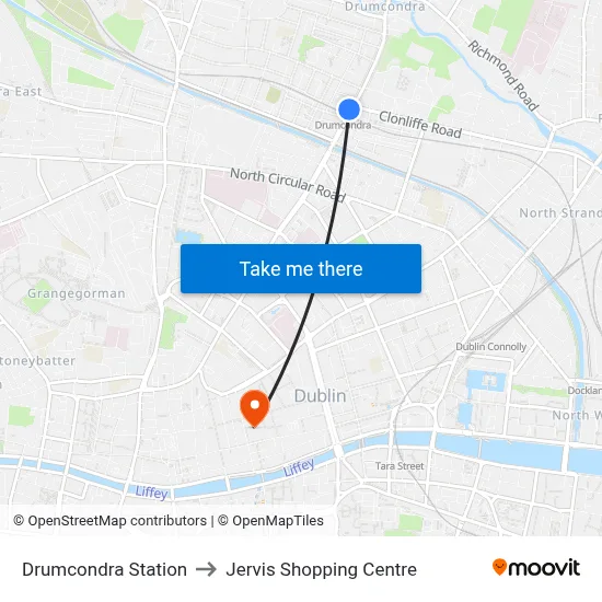 Drumcondra Station to Jervis Shopping Centre map
