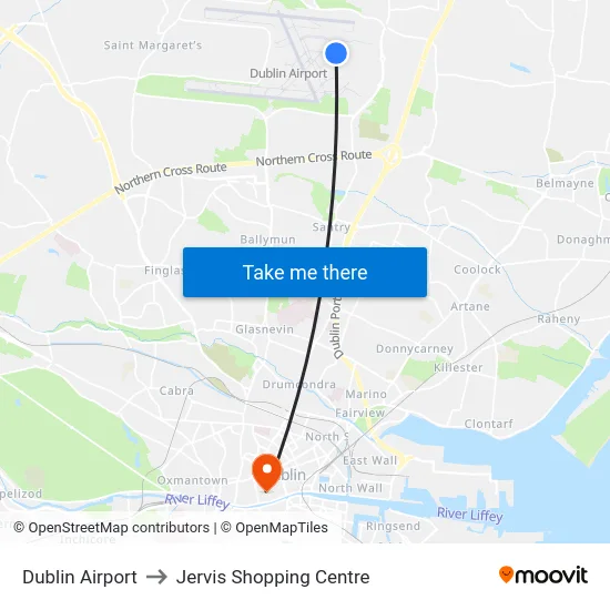 Dublin Airport to Jervis Shopping Centre map