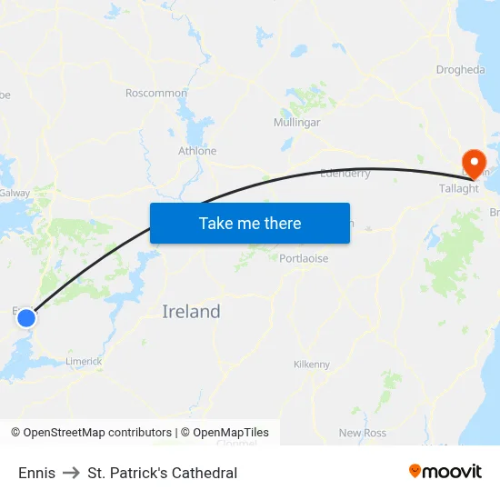 Ennis to St. Patrick's Cathedral map