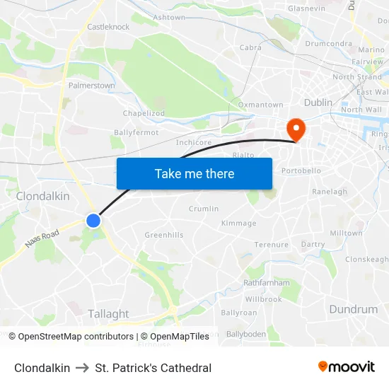 Clondalkin to St. Patrick's Cathedral map