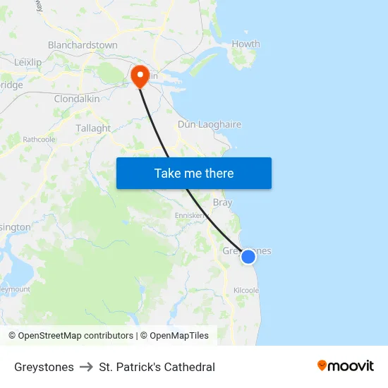 Greystones to St. Patrick's Cathedral map