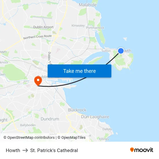 Howth to St. Patrick's Cathedral map