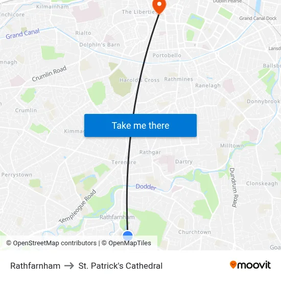 Rathfarnham to St. Patrick's Cathedral map